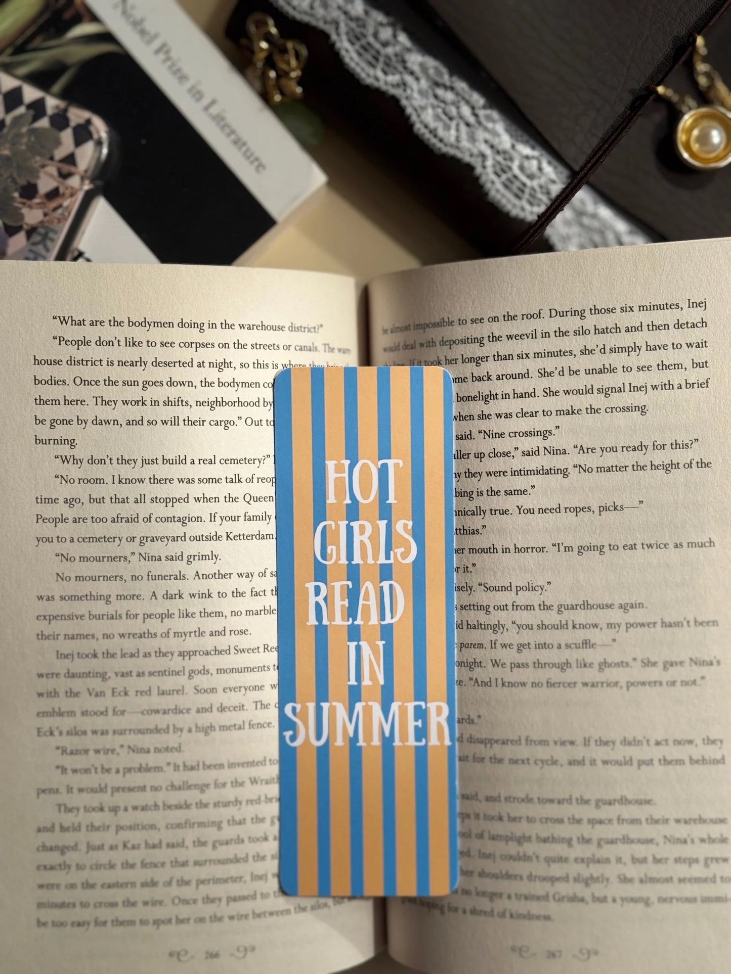 Hot Girls Read In Summer (Yellow & Blue Strips) Bookmark image 1