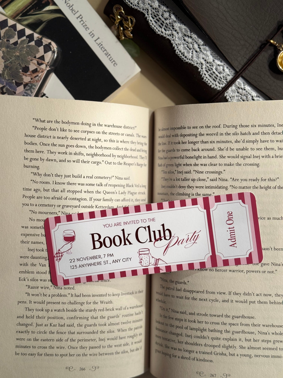 The Book Club Party Ticket (pink and red strips) Bookmark image 1