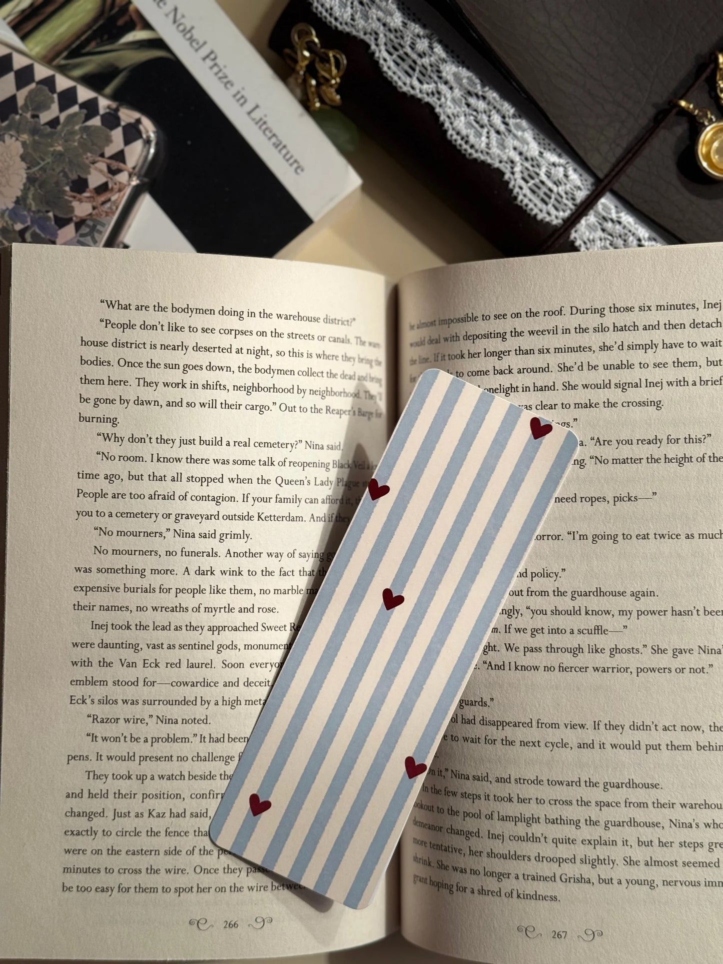 Yellow & Blue strips with hearts Bookmark image 1