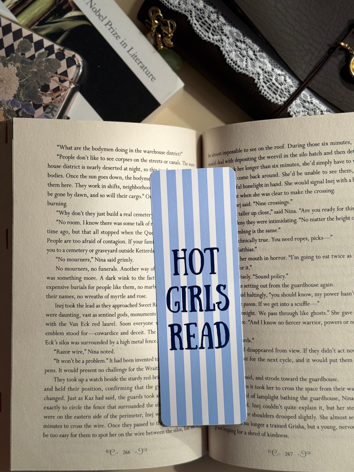 Hot Girls Read (Blue & White Strips) Bookmark image 1
